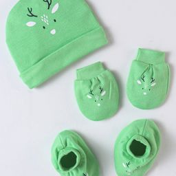 Simply Cotton Interlock  Cap Mittens And Booties Set Deer Print Green- Diameter 10.5 cm-picture-4