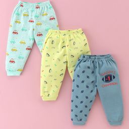 Mini Donuts 100% Cotton Full Length Pajamas Car Printed Pack of 3 -  Aqua Green & Grey-image-91