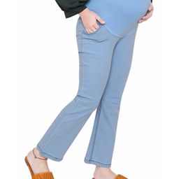 Mama & Bebe Solid Denim Jeans With Waistband Stretchable Knit At Front Waist For Growing Bellies - Light Blue-image-11
