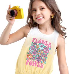 Babyhug Cotton Knit Sleeveless Floral Printed Top with Ribbed Hem - White & Peach-image-88
