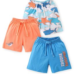 Babyhug Cotton Knit Shorts with Shark & Text Print Pack of 3 - Multicolour-image-53