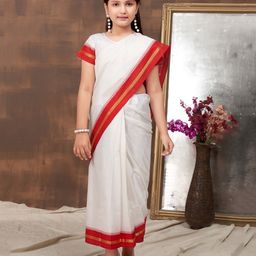 Aarika Silk Half Sleeves Lace Detailed Coordinating Blouse & Saree Set - White-image-92