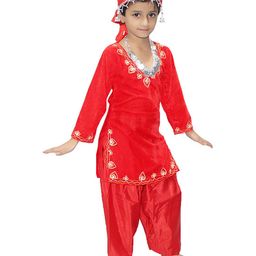 Kaku Fancy Dresses Kashmiri Salwar Suit Folk Dance Theme Costume Set - Red-image-32