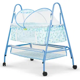 BAYBEE Breezy Baby Swing Cradle for Baby, Jhula Palna for New Born Babies, Baby Bedding Set with Mosquito Net & Storage Basket | Baby Sleeping Swing Cradle (Light Blue)-picture-41