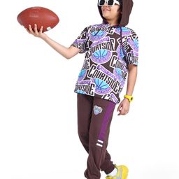 Ollington St. 100% Cotton Knit Half Sleeves Hooded T-Shirt & Joggers Set With Basketball Print - Multicolor-image-72