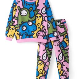pine kids Pine Kids Heavy Gauge Premium Fabric Full Sleeves Monster Printed Night Suit - Pink-picture-46