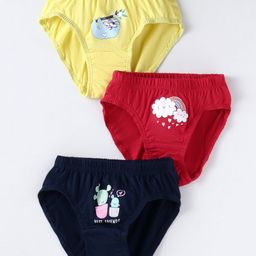 Revvo Junior  Cotton Knit Text Printed Panties Pack of 3 - Navy Light Yellow  & Red-image-39