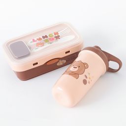 Freezer & Leak Proof Lunch Box with Water Bottle Bear Print - Brown-picture-20