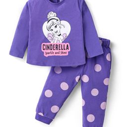 Babyhug Disney Single Jersey Knit Full Sleeves Night Suit With Cinderella Graphics - Purple-image-56