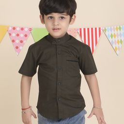 Polka Tots Cotton Half Sleeves Solid Shirt - Green-picture-12