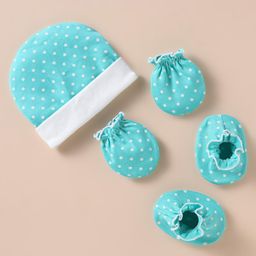 Ben Benny Interlock Knit Cap Mitten & Booties Set with Polka Dots Prints Aqua Blue - Diameter 10.5 cm-4