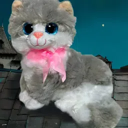 Tickles Grey Cute Little Kitten Glitter Eye Soft Toy Soft Stuffed Plush Animal Toy for Kids Grey & White - Height 28 cm-picture-35