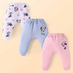 Babyhug Disney Interlock Knit Full Length Diaper Leggings with Minnie MouseGraphics Pack of 3- Pink White & Light Blue-image-32