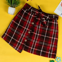 PURPLE UNITED KIDS Tweed Checked Skirt With Attached Belt - Red & Black-image-73