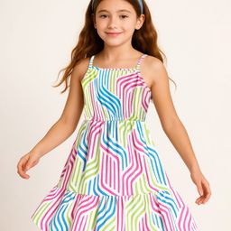 Pine Kids Cotton Knit Sleeveless Printed Frock - Multicolor-picture-27