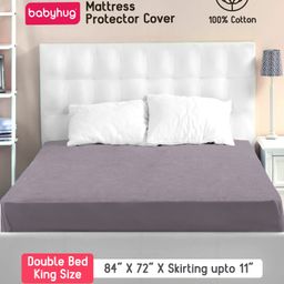 Babyhug 100% Cotton Waterproof Fitted Mattress Protector Cover - Grey-24