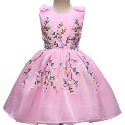 Bluebell Tissue Woven Sleeveless Party Dress With Floral Embroidery & Applique - Pink-image-25