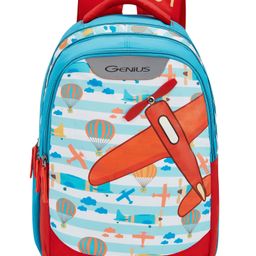 Genius Safari Takeoff 27 Litres Kids Backpack with Aeroplane Print Light Blue & Red - Height 17 Inches-image-0