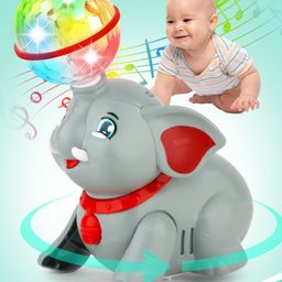 Fiddlerz Musical Elephant Toy for Kids with 360 Degree Rotating Disco Ball Light Walking & Crawling Sound Toy for 1 Year Old Baby Boys & Girls - Multicolor-9