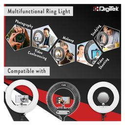 Digitek Ring Light 18 Inches DRL 18 H C with 158 cm Stand AC DC Power Color Temperature Control Lighting Intensity Control & USB Powered - Black image 2
