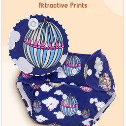 Babyhug Free Size Reusable Cloth Diaper without Inserts Hot Air Balloon Print - Navy Blue image 4