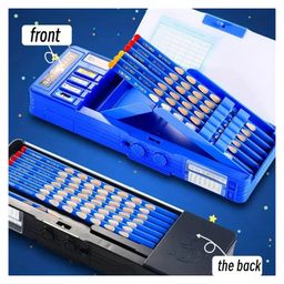 Elecart Astronaut Space-Suit Multi-Functional Pop out Pencil Case with with Sharpener, Password Lock, Schedule, Whiteboard - Blue image 5
