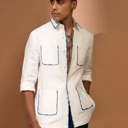 VIVEK KARUNAKARAN Men Open Front Jacket with Patchwork image 2