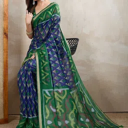 KALINI Blue Printed Cotton Blend Chanderi Sarees-picture-3