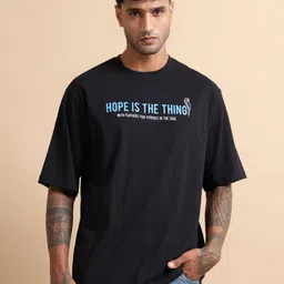 MORSE CODE Typography Printed Drop-Shoulder Sleeves Pure Cotton Oversized T-shirt-86