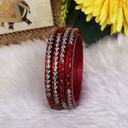 TAJ BRIDAL STORE Set Of 4 Kundan Stone Studded Bangles-image-63