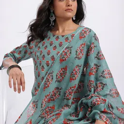 HERE&NOW Women Ethnic Motifs Printed Pure Cotton Kurta with Trousers & Dupatta-picture-52