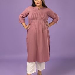 Sizeupp Plus Size Pin Tucks Notch Neck Cotton Straight Kurta-image-27