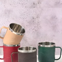 eha Green & Brown 4 Pieces Textured Microwave Safe Matte Finish Mugs 250 ml-49