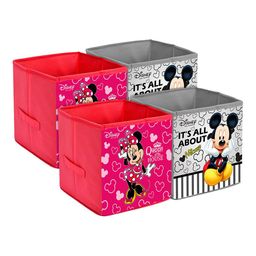 Kuber Industries Set Of 4 Pink & Grey Disney Print Extra Large Foldable Organiser Cube-51