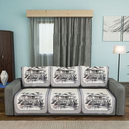 Kuber Industries Grey Printed Cotton Sofa Cover-27