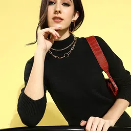 STREET 9 Black Acrylic Jumper Mini Dress-image-59