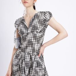 glitchez Timeless Sleek Monochrome Checked Fit & Flare Mini Dress-image-49