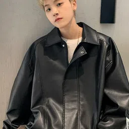 HERE&NOW Men Spread Collar Solid Leather Casual Leather Jacket-picture-7