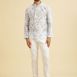 Manyavar Woven Design Mandarin Collar Cotton Short Kurtas-13