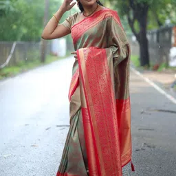 SHOP DROP Ethnic Motifs Zari Pure Silk Banarasi Saree-image-64
