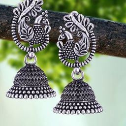 DIVASTRI Peacock Shaped Jhumkas Earrings-image-83