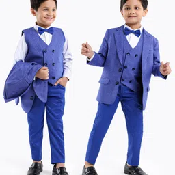 Babyhug Full Sleeves 4 Piece Party Suit With Bow - Royal Blue-picture-1