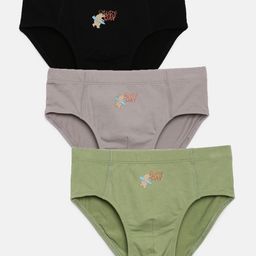 Mackly Boys Pack Of 3 Bear Printed Briefs - Black Grey & Olive Green-image-12