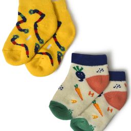 Mi Arcus Set Of 2 Ankle Length Printed Socks - Yellow & Cream-93