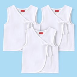 Babyhug 100% Cotton Front Tie Knot Sleeveless Solid Jhablas Pack of 3- White-image-83