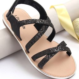 Pine Kids Shimmered Party wear Sandals with Velcro Closure- Black-image-17