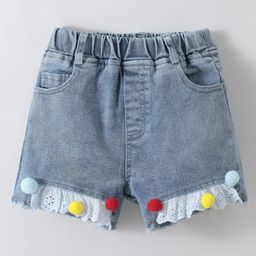 Kookie Kids Denim Washed Shorts with Lace Applique - Blue-image-23