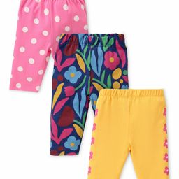 Babyhug Cotton Lycra Three Fourth Leggings Floral & Polka Dots Print Pack of 3 - Multcolour-image-76