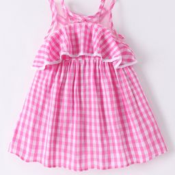 Kookie Kids Sleeveless Checked Frock with Bow Applique - Pink-image-74