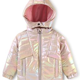 Bonfino Full Sleeve Hooded Puffer Jacket with Holographic Effect Print - Pink-picture-16
